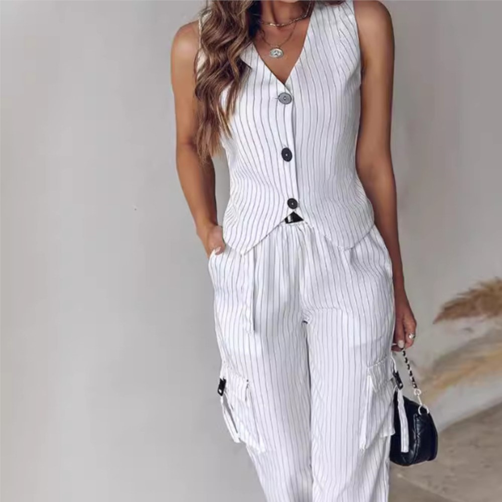 Summer Clothing Work - Women's Fashion Striped Printed Vest Trousers