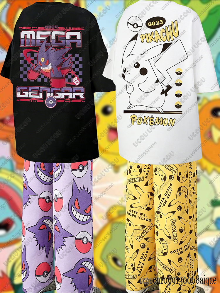 Summer Clothing Items - 2026 Anime Pikachu&Gengar Summer Tshirts+Pajamas Pants