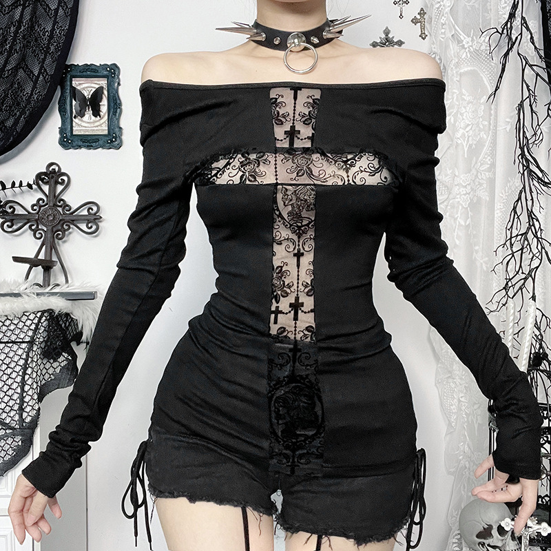 Gothic T-shirt Black Long Slee - Summer Grunge Clothing recension och pris
