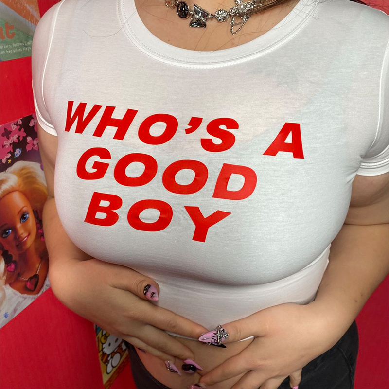 Letter Print Who's A Good Boy  - Summer Grunge Clothing recension och pris